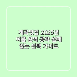 계곡맛집, 2025년 여름 완벽 공략! 실패 없는 선택 가이드