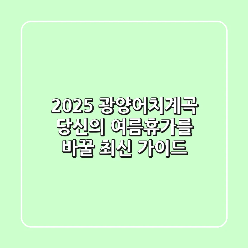 2025 광양어치계곡: 당신의 여름휴가를 바꿀 최신 가이드