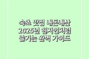 속초 맛집 내돈내산, 2025년 현지인처럼 즐기는 완벽 가이드