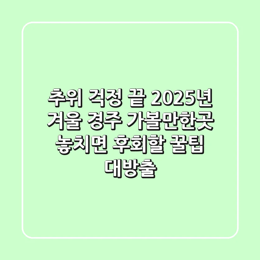 추위 걱정 끝! 2025년 겨울 경주 가볼만한곳, 놓치면 후회할 꿀팁 대방출