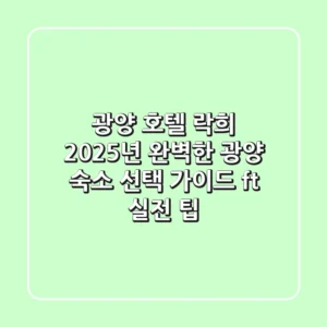 광양 호텔 락희: 2025년 완벽한 광양 숙소 선택 가이드 (ft. 실전 팁)